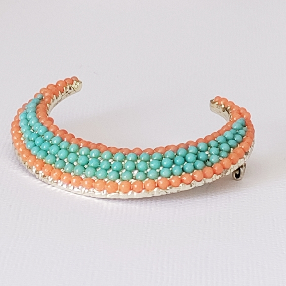 Vintage Simulated Coral and Turquoise Brooch BKS Signed - Picture 4 of 12